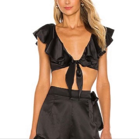 We Wore What M black ruffle tie crop top - Picture 14 of 14